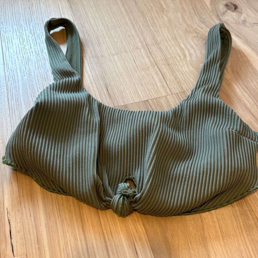 Hollister green ribbed swim top, size small